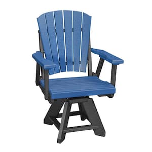 Adirondack Series Black Frame Swivel High Density Resin Outdoor Dining Chair in Blue Seat (Set of 1)