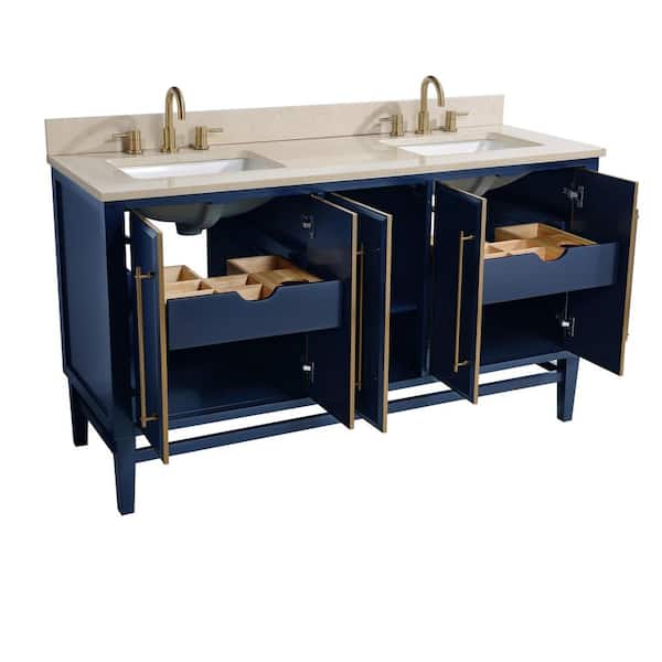 D Bath Vanity In Navy Blue Gold Trim, Crema Marfil Vanity Top
