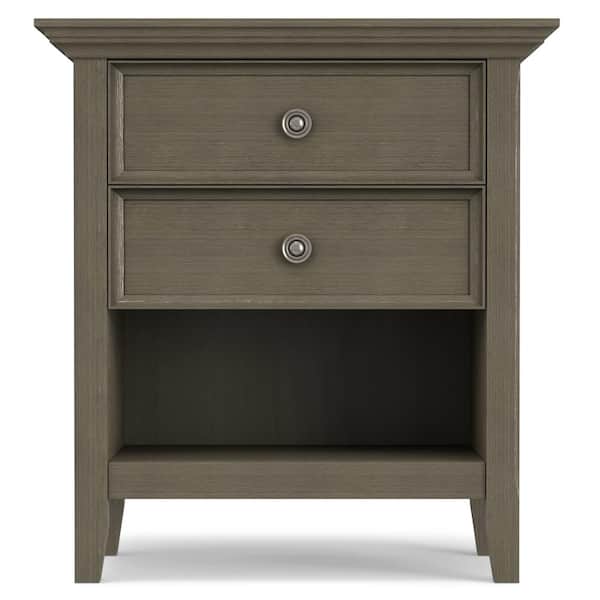 Simpli Home Amherst Solid Wood Bedside Table in Farmhouse Grey