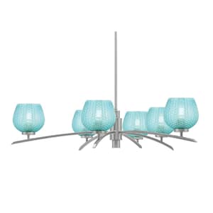 Siena 31.75 in. 6-Light Graphite Chandelier with 6 in. Turquoise Textured Glass Shades, no bulbs included