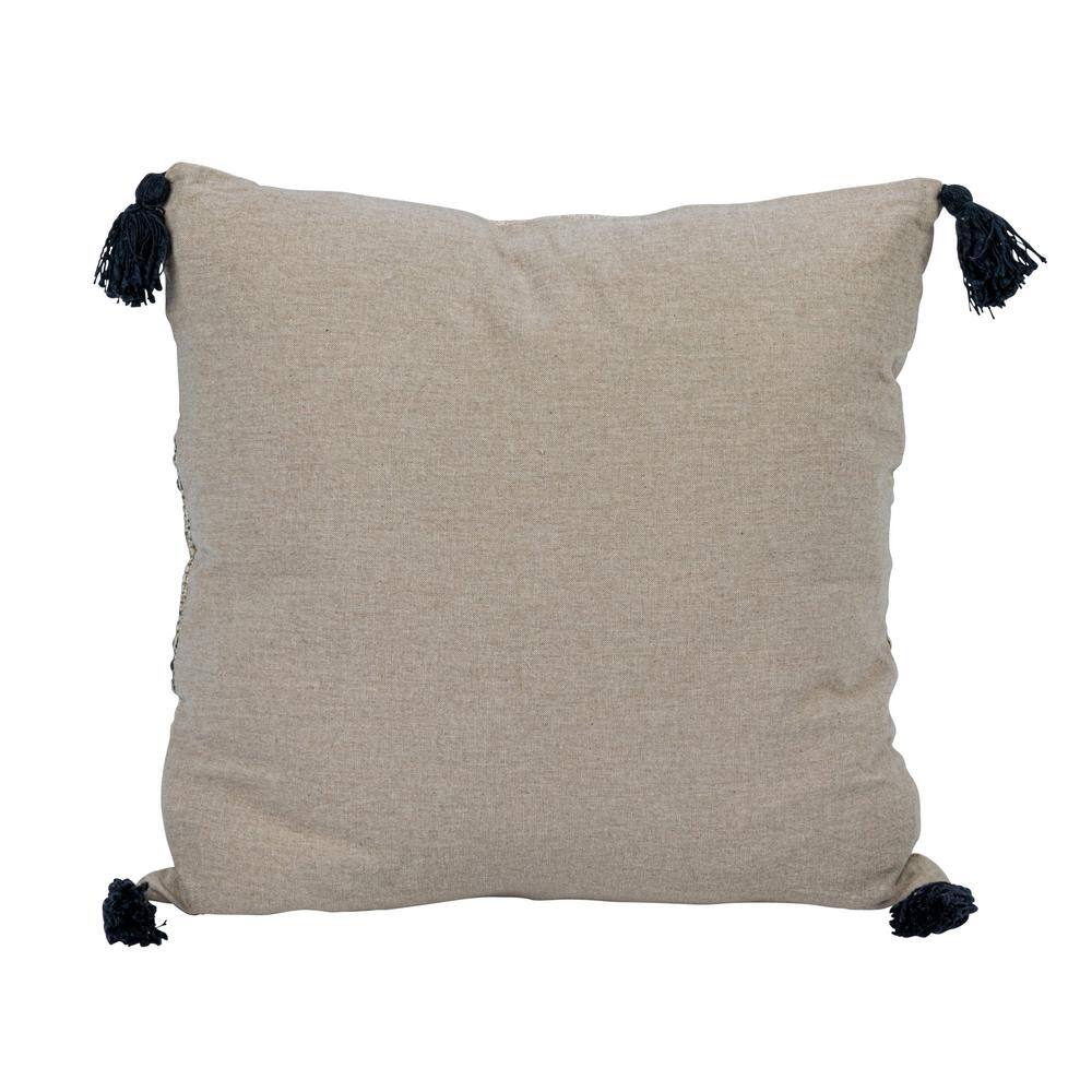 18" Square Natural Cotton Embroidered Pillow with Tassels