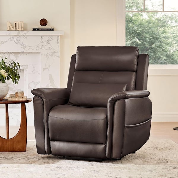 Holden Brown Modern Leather Lift Recliner with Heat and Massage, Lumbar Pillow, Side Pockets and Cup Holder for Elderly
