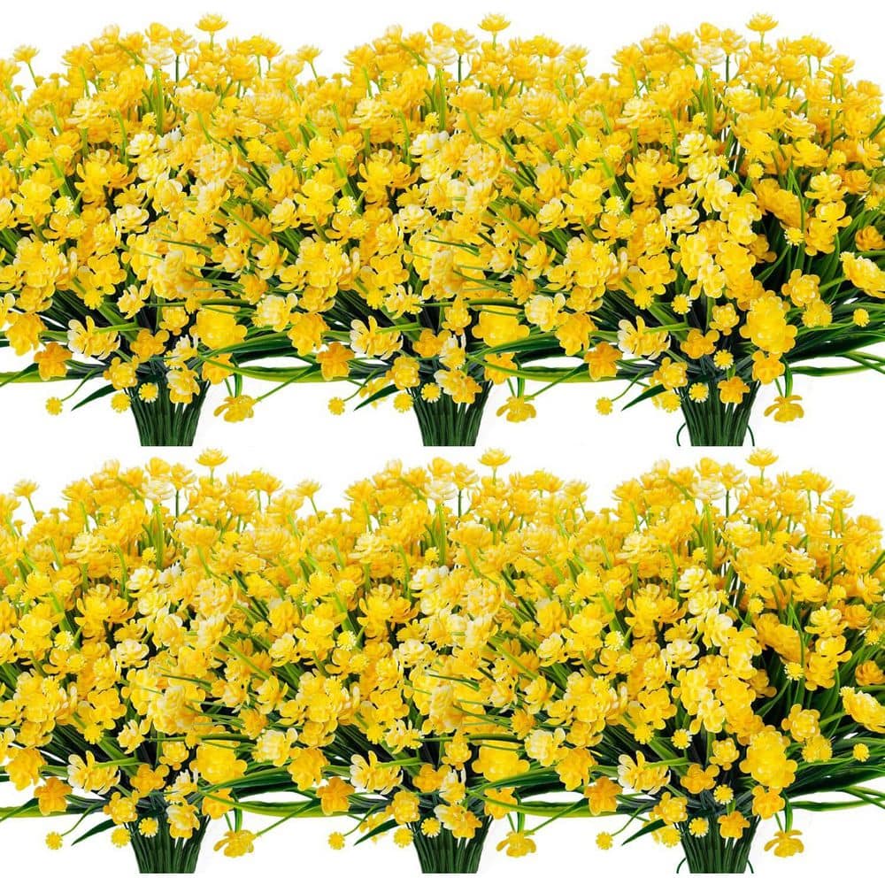 13.8 in. Yellow Indoor/Outdoor Artificial Boston Fern Flowers UV Resistant 