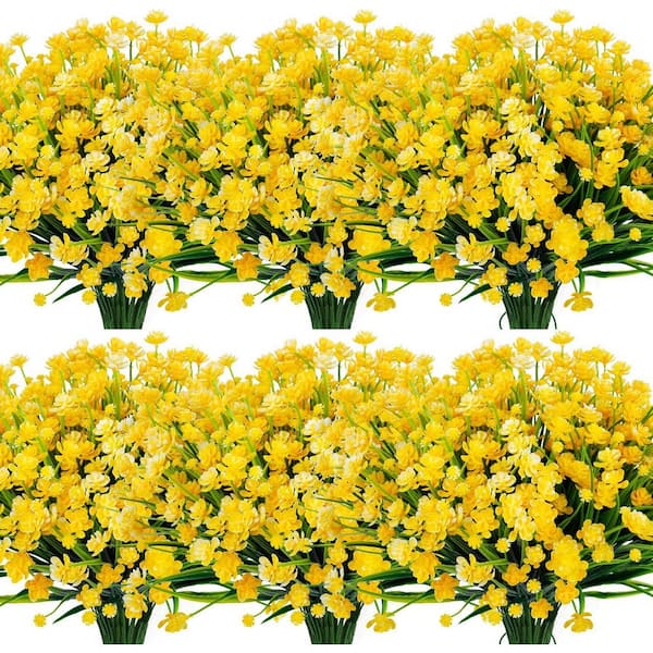 Unbranded 13.8 in. Yellow Indoor/Outdoor Artificial Boston Fern Flowers UV Resistant 24 Bundles