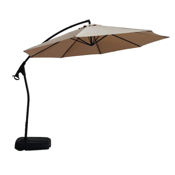 Kadehome 11 ft. Outdoor Aluminum Pole Cantilever Patio Umbrella in Tan Base Included