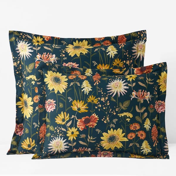 Company Cotton Daisies Navy Sateen Euro Sham