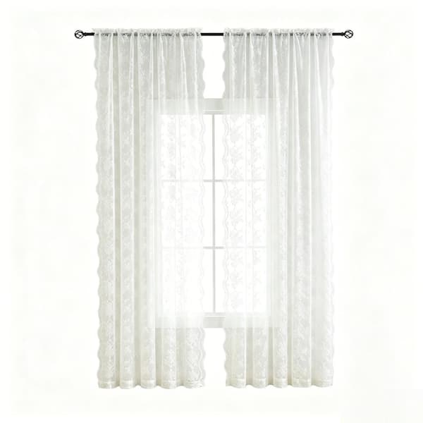 52x84 Inches Ivory Lace Floral Sheer Curtains, Floral Sheer Rod Pocket Drapes for Home Decor