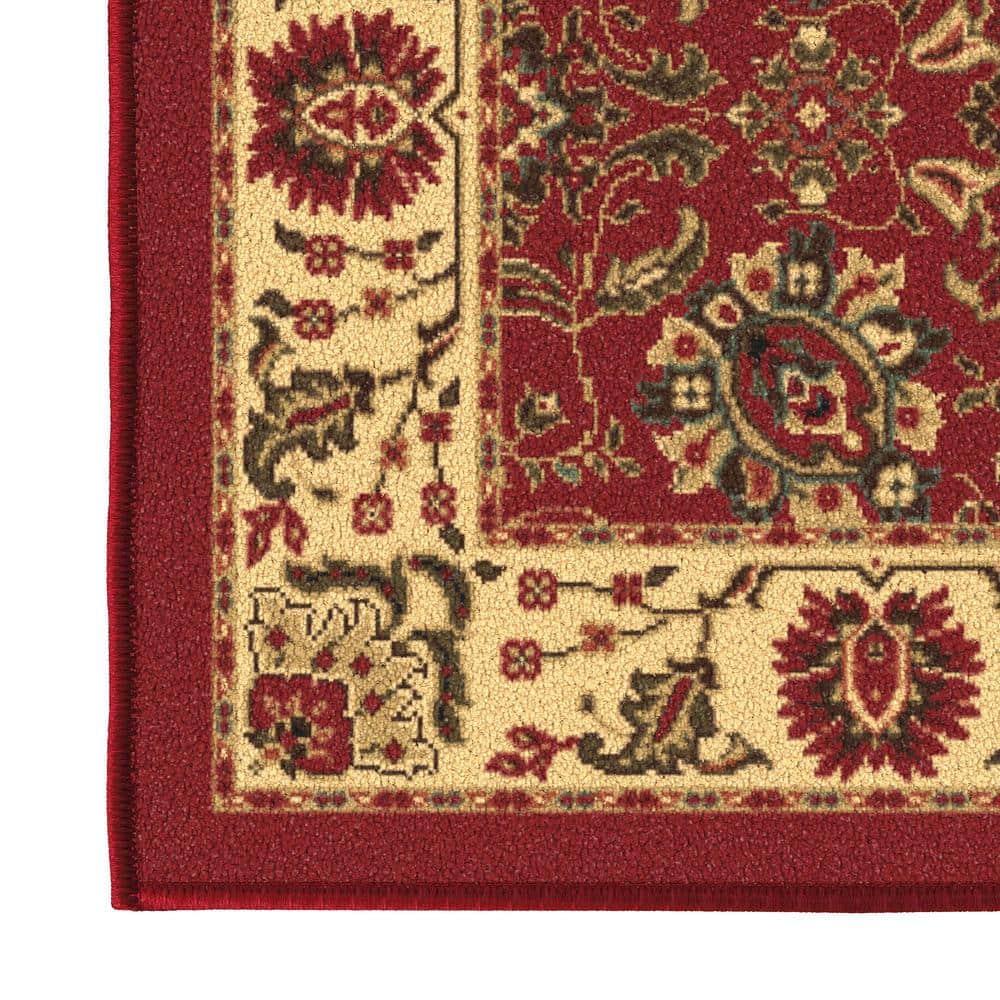 Red and Beige Synthetic Non-Slip Rectangular Area Rug