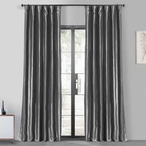 Graphite Solid Faux Silk Blackout Curtain - 50 in. W x 84 in. L Rod Pocket and Hook Belt Single Window Panel