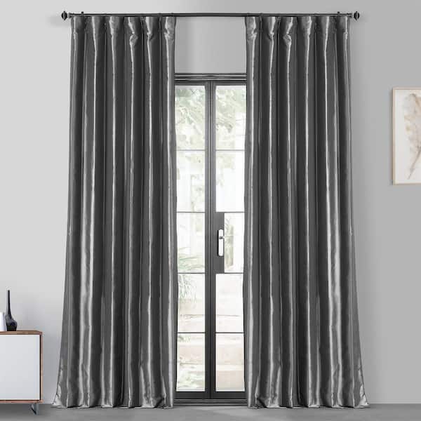 Exclusive Fabrics & Furnishings Graphite Solid Faux Silk Blackout Curtain - 50 in. W x 96 in. L Rod Pocket and Hook Belt Single Window Panel