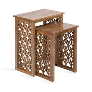 Karni 18 in. Natural Rectangle Solid Wood Nesting End Table