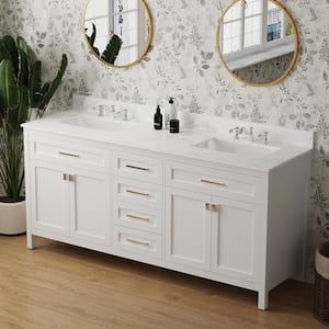 72.59 in. W x 22.39 in. D x 40.7 in. H Freestanding Bath Vanity in White with White Engineered stone Top