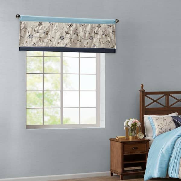 Belle 18 in. L x 50 in. W. in Navy Polyester Light Filtering Valance