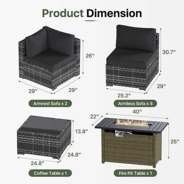 Sizzim Gray 9-Piece Wicker Rattan Patio Conversation Set with