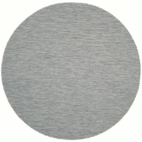 Courtyard Gray/Navy 8 ft. x 8 ft. Solid Distressed Indoor/Outdoor Patio  Round Area Rug