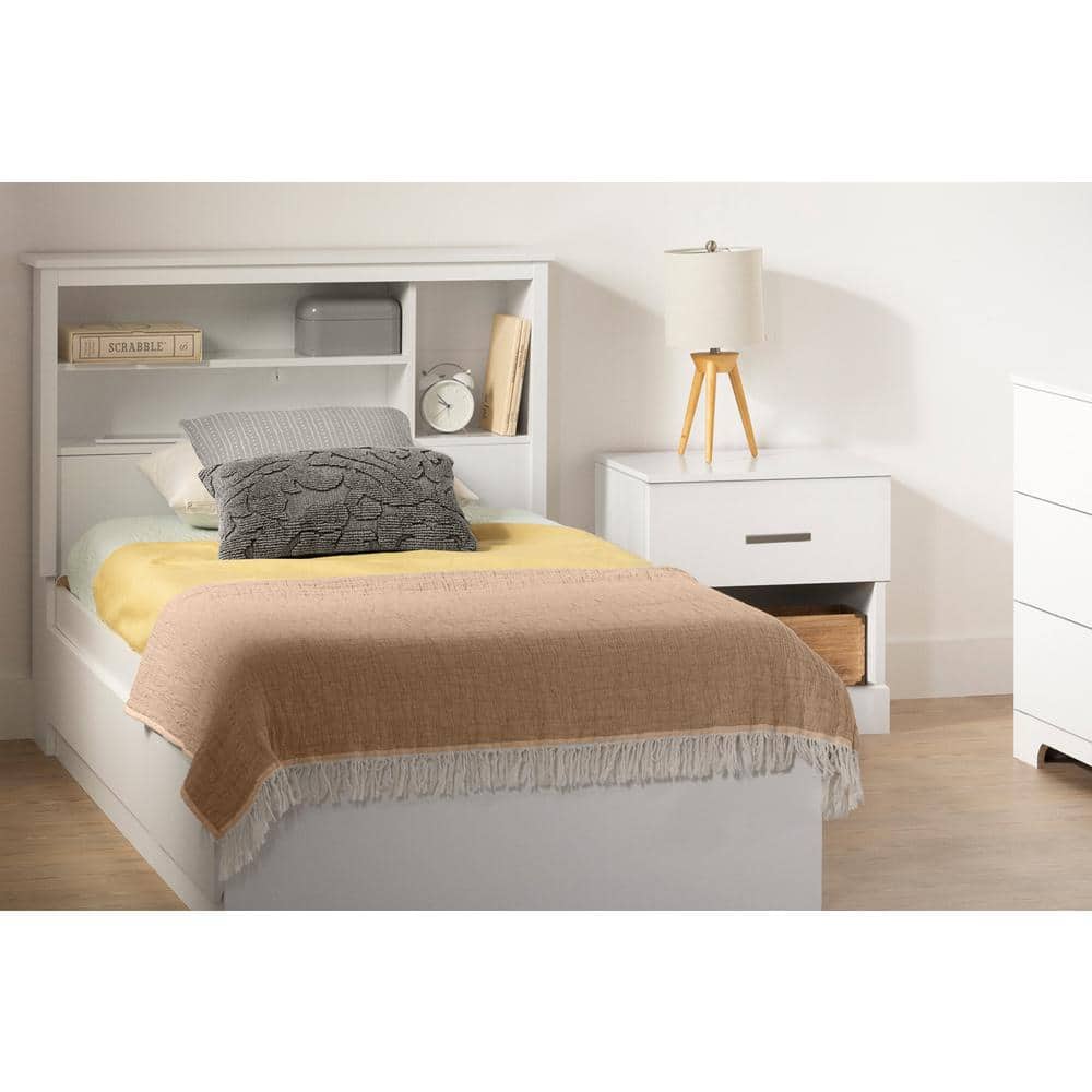 Pure White Twin Wood Storage Bed with Bookcase Headboard and Drawers