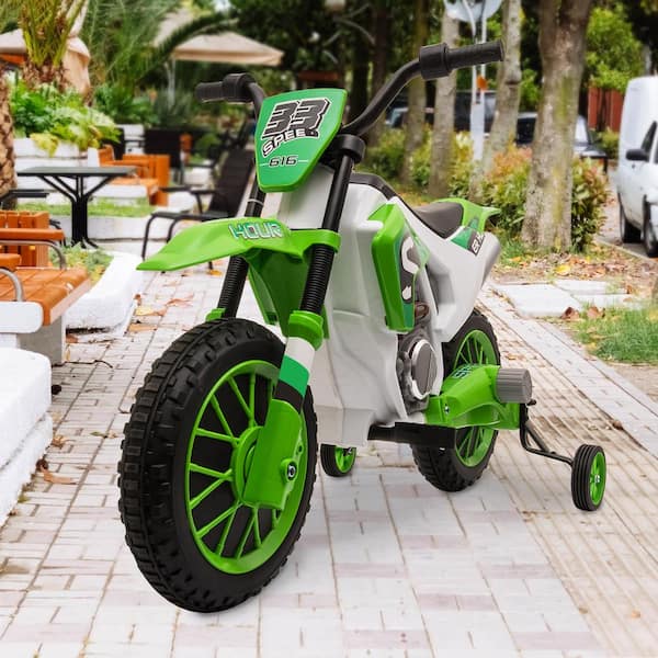 Clihome Green Electric Off-Road Vehicle Children's Bike with Auxiliary Wheel