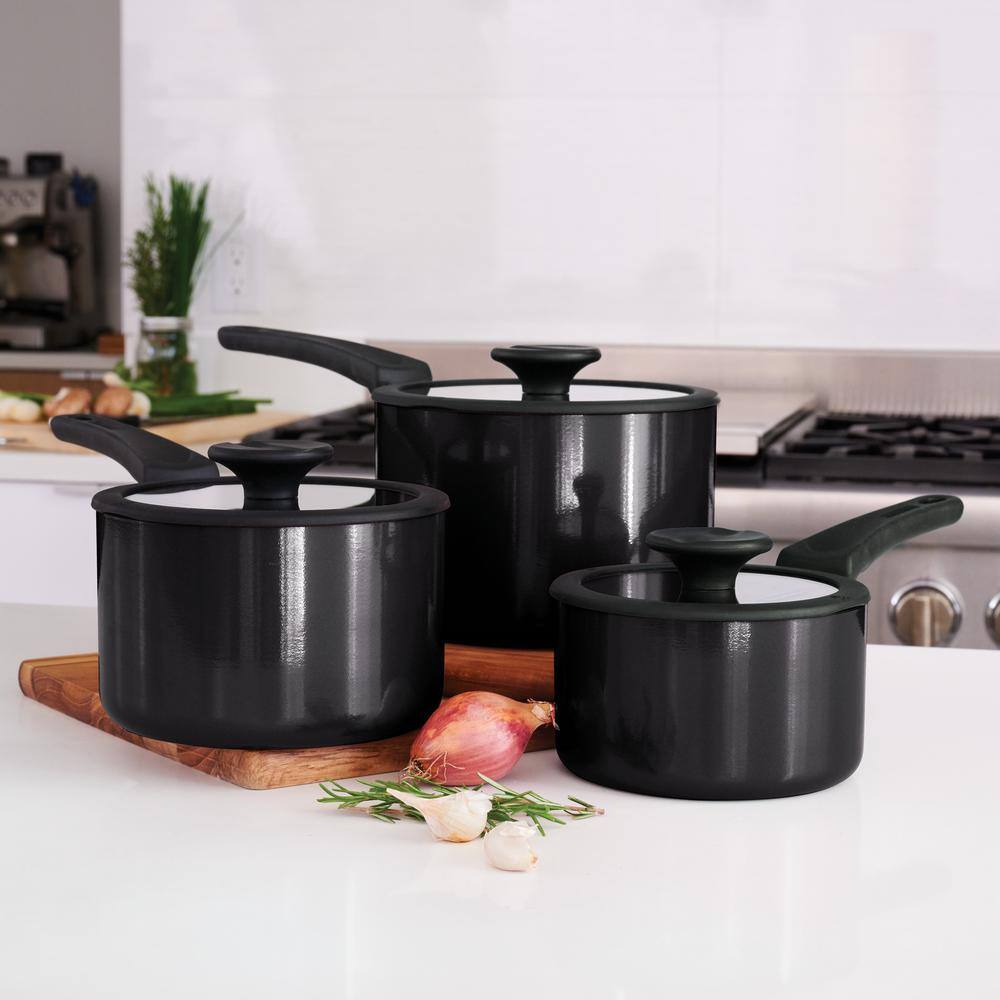 Gray Aluminum Nonstick 6-Piece Nesting Sauce Pan Set