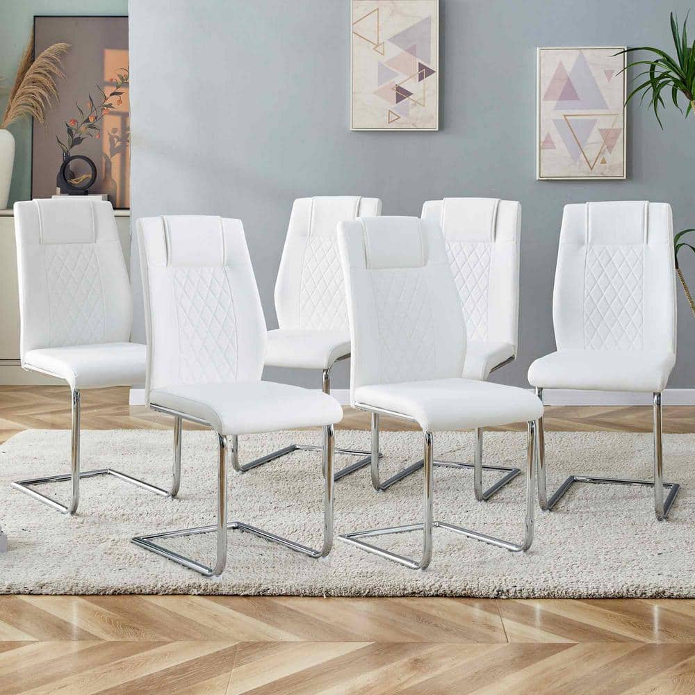 Polibi Modern White PU Leather Seat Dining Chairs Set of 6 for Kitchen