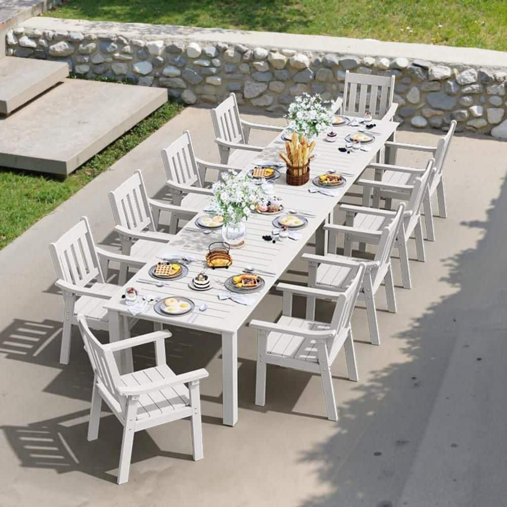 12-Piece White Plastic Outdoor Patio Dining Set with Arm Chairs price history on PriceWatchPro