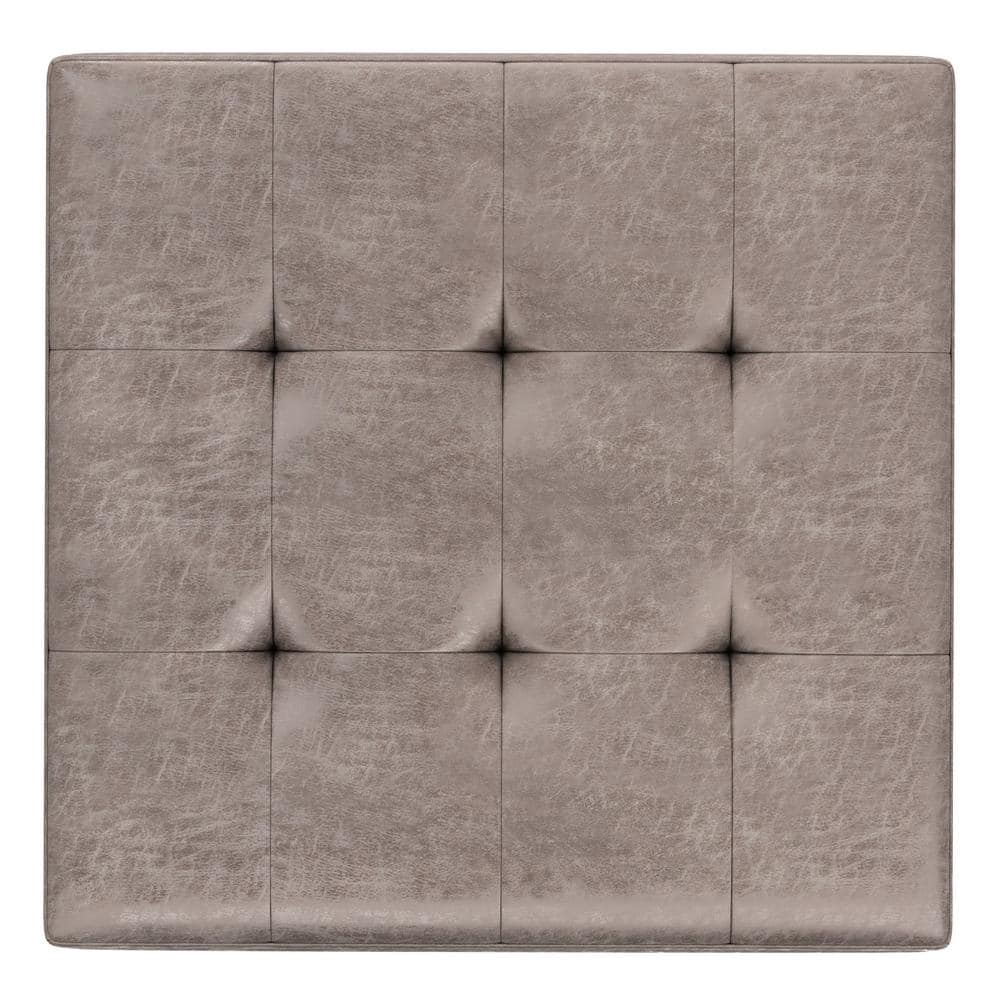 Shay 38" Distressed Grey Taupe Faux Leather Tufted Cocktail Ottoman