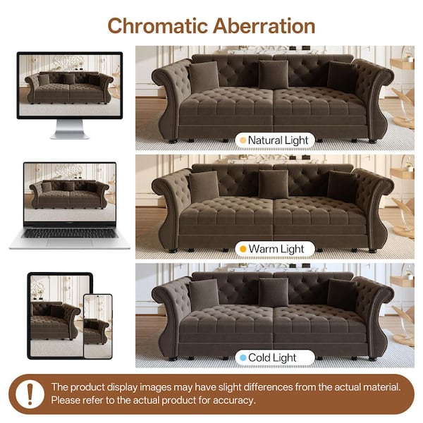 Seafuloy 97.6 in. Brown Oversized Chesterfield Velvet King Size
