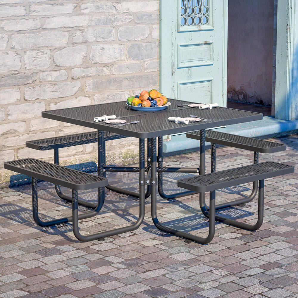 78.74 in. Black Square Steel Picnic Table Seats 4-8 People with Umbrella Hole price history on PriceWatchPro