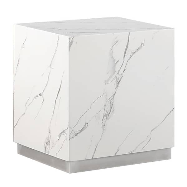 Best Master Furniture Zhuri 19 in. W Square Faux Marble White End Table in Silver
