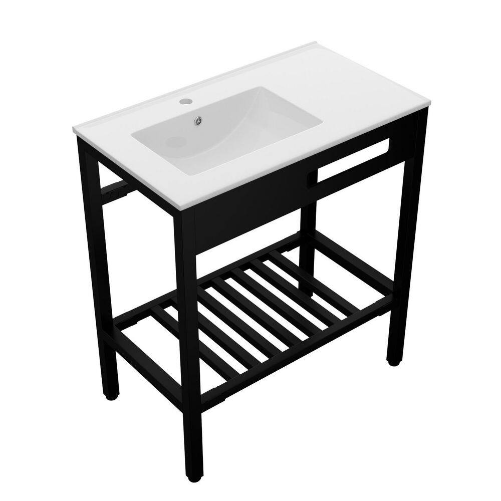 32 in. Ceramic Console Sink Basin in White with Overflow and Black Legs price history on PriceWatchPro