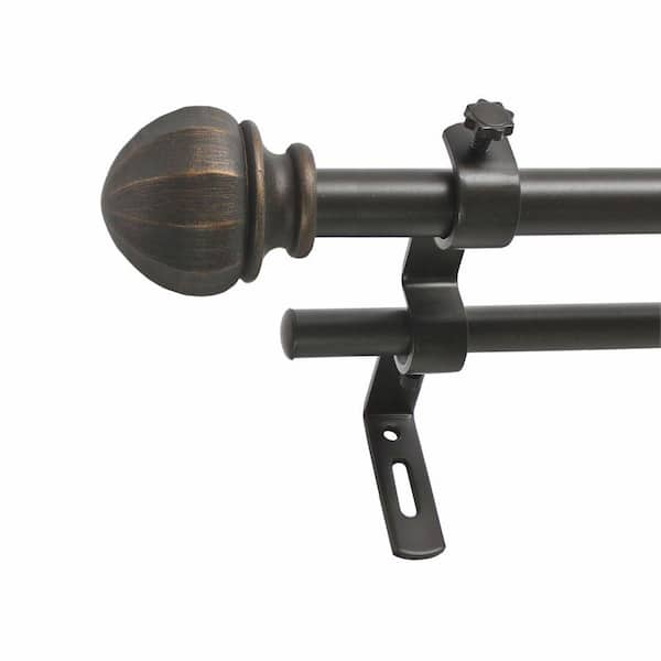 Montevilla Facet Ball 26 in. - 48 in. Adjustable Double Curtain Rod 5/8 in. in Vintage Bronze with Finial