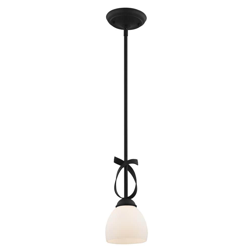 Mini Globe Black Steel Pendant with Satin Opal White Glass