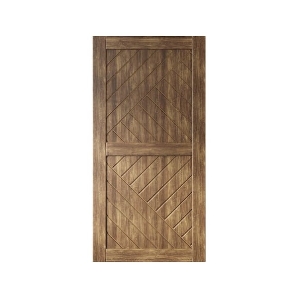 HT 36 in. x 84 in. C-Panel Solid Core Dark Walnut Geometric Design Pine Wood Interior Sliding Barn Door Slab