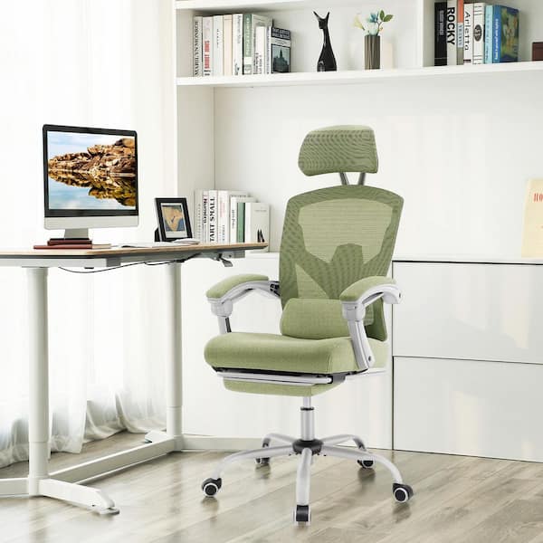 WONDER COMFORT Ergonomic High-Back Mesh Reclining Home Office Desk Chair with Footrest & Lumbar Support in Green with Comfy Arms