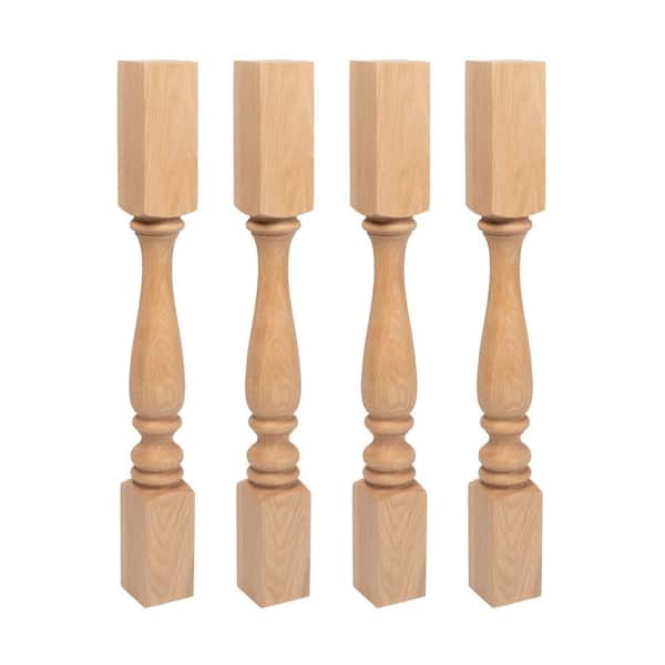 American Pro Decor 35.25 in. x 3.75 in. Unfinished Solid North American Red Oak Plain Full Round Kitchen Island Leg (4-Pack)