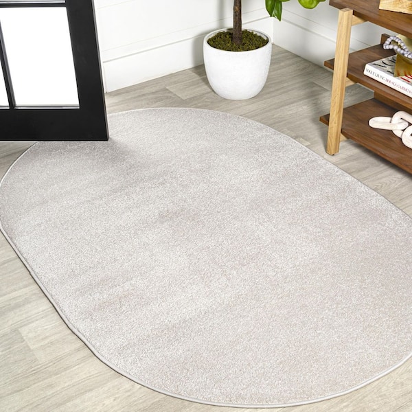 JONATHAN Y Haze Solid Low-Pile Ivory 4 ft. x 6 ft. Oval Area Rug ...