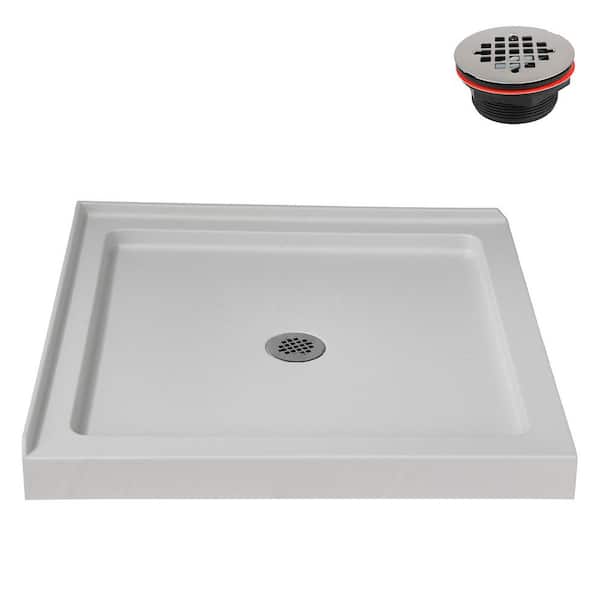 36 in. x 36 in. Corner Acrylic Shower Pan Base in Matte White with Center Drain, Drain Included