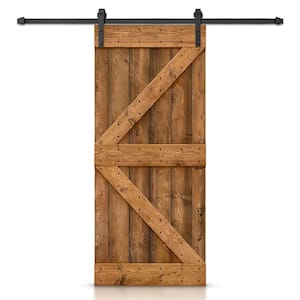 K Series 36 in. x 84 in. Pre-Assembled Walnut Stained Wood Interior Sliding Barn Door with Hardware Kit