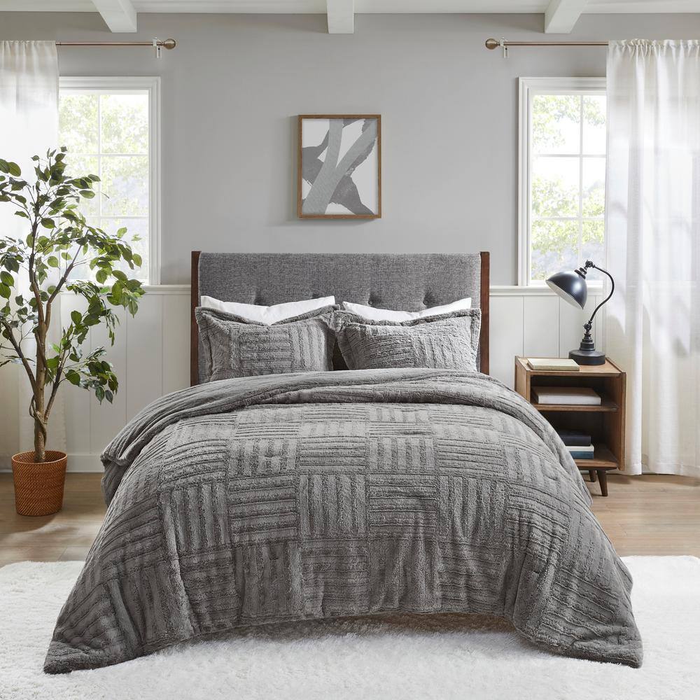 Gray Full Faux Fur Down Alternative Comforter Set