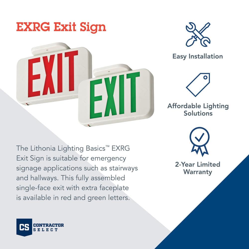 White Hardwired LED Exit Sign with Red and Green Light