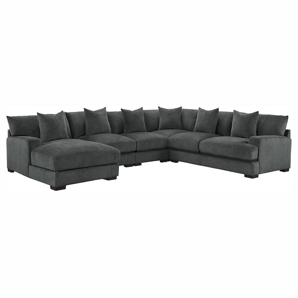 EVERGLADE HOME Fergus 145 in. W Chenille Upholstery 5-Piece Modular Sectional Sofa with Left Chaise in Dark Gray