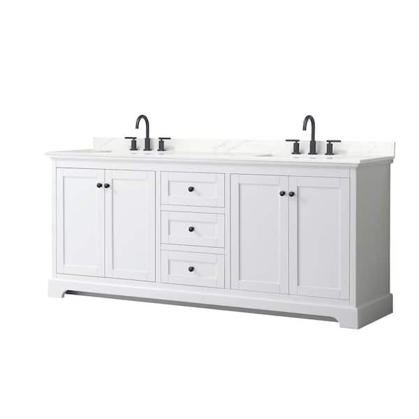 Avery 80 in. W x 22 in. D x 35 in. H Double Bath Vanity in White with Giotto Quartz Top