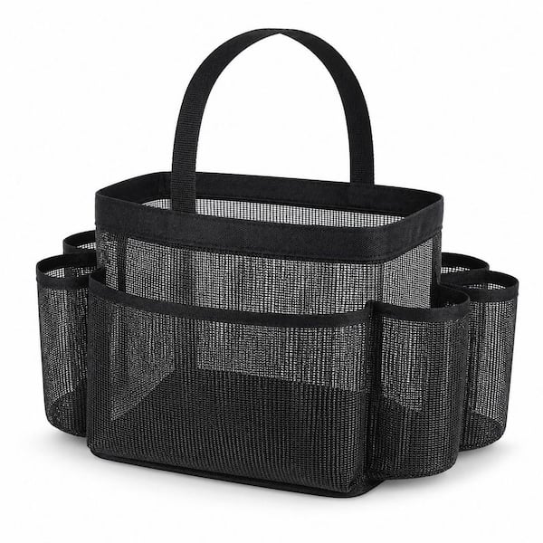 Mesh Shower Caddy with Portable and 8-Pocket for College Dorm, Beach, Swimming, Gym and Travel Essentials, Black(1-Pack)