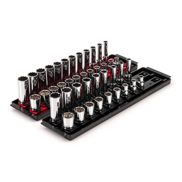 TEKTON 3/8 in. Drive 12-Point Socket Set with Rails (5/16 in.-3/4 in., 8 mm-19 mm) (42-Piece)
