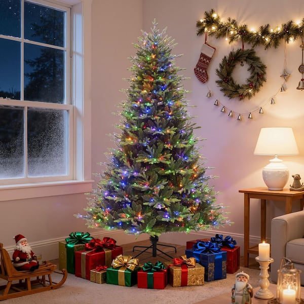 7.5 ft. Feel Real Downswept Douglas Fir Hinged Artificial Christmas Tree with 750 RGB LED Lights