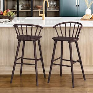 Winson Windsor 30 in. Espresso Solid Wood Bar Stool for Kitchen Island Counter Stool with Spindle Back Set of 2