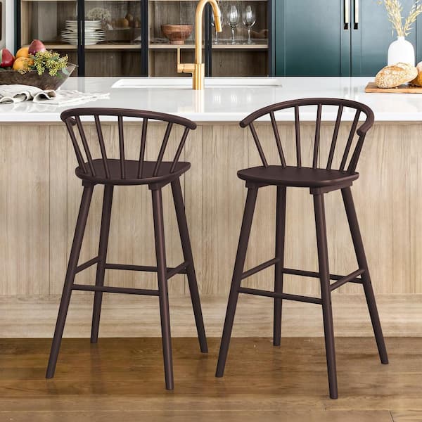 LUE BONA Winson Windsor 30 in. Espresso Solid Wood Bar Stool for Kitchen Island Counter Stool with Spindle Back Set of 2