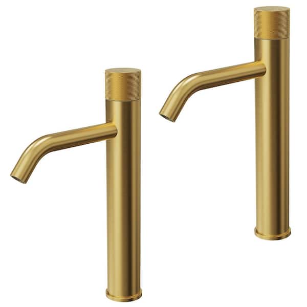 12 in. Height Mid-Arc Single Handle Single Hole Vessel Sink Faucet in Brusehd Gold Drain Included (2-Pack)