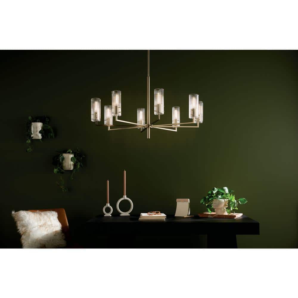 Champagne Bronze 8-Light Chandelier with Clear Fluted Glass Shades