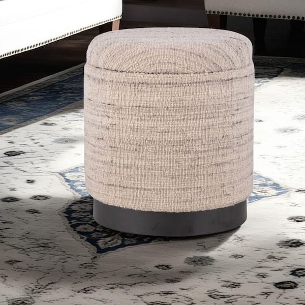 Carolina Chair & Table Handwoven Triton Gray Wool 16 in. Storage Ottoman with Matte Black Base