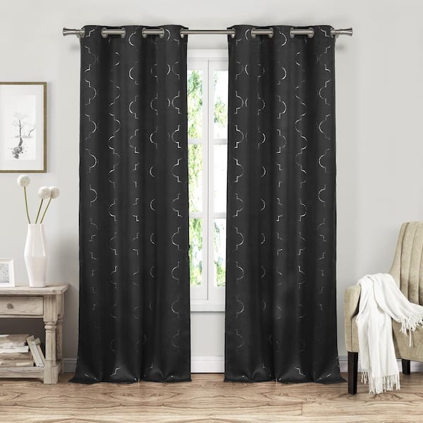 BLACKOUT 365 Stephanie Black Polyester Window Panel - 37 in. W x 84 in. L